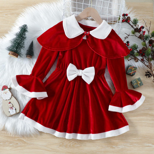 1-6Y Christmas Dress For Girls Red Cloak Coat+Sleeveless Santa Dress Happy New Year Costume For Children Party Outfit