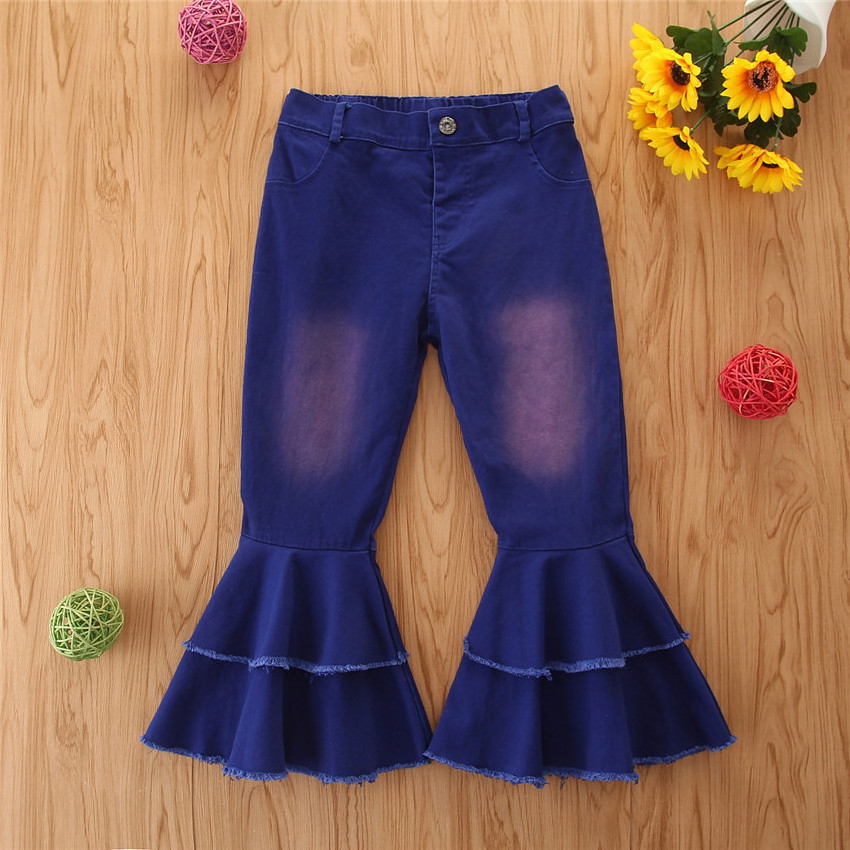 Children Girls Jeans Toddler Baby Kids Children Girls Clothes Bell Bottom Ruffles Flare Denim Jeans Pants Trousers