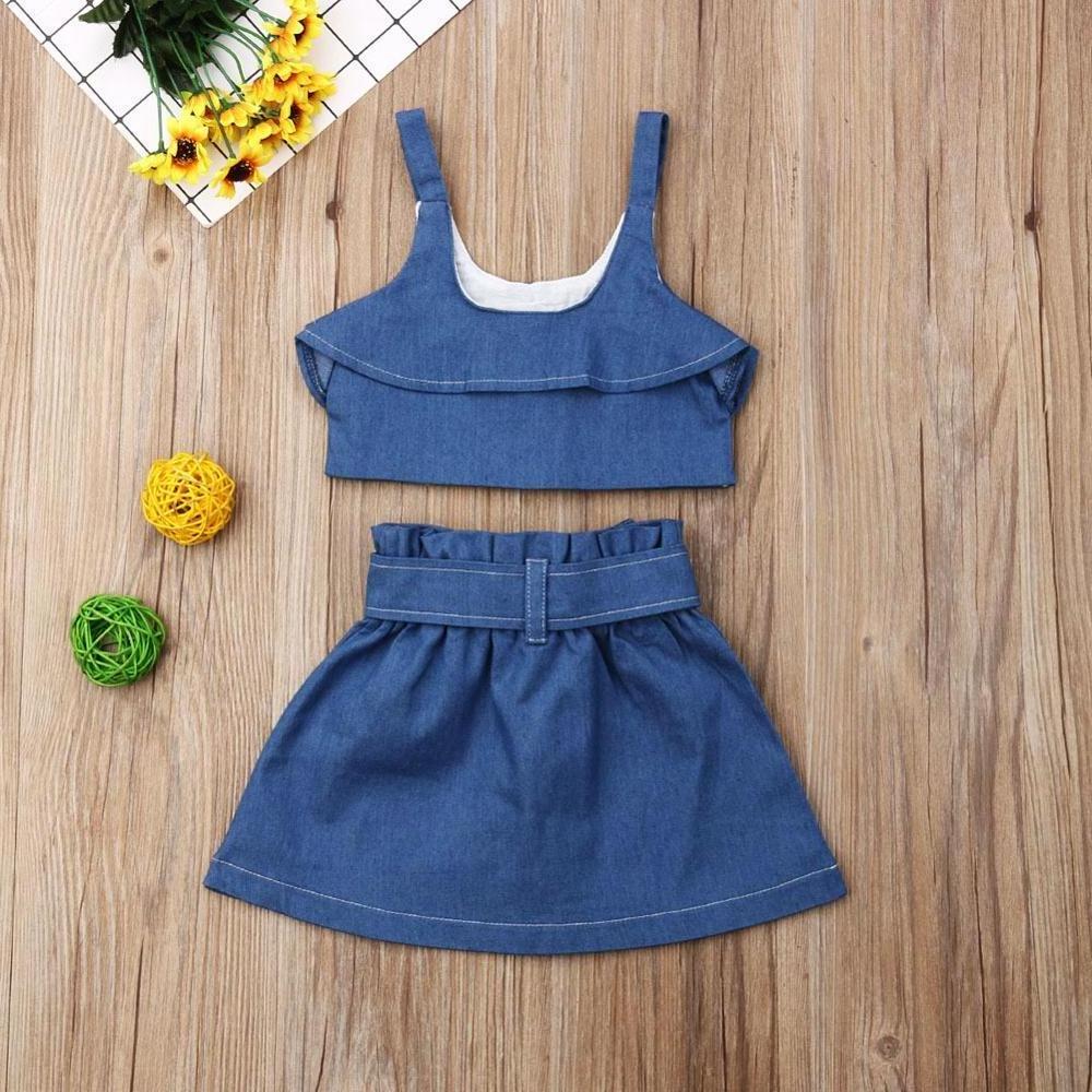 0-5T Babies Girl Summer Clothing Set Baby Girls Denim Shirt Top +Tutu Skirts 2pcs Outfits Sets New