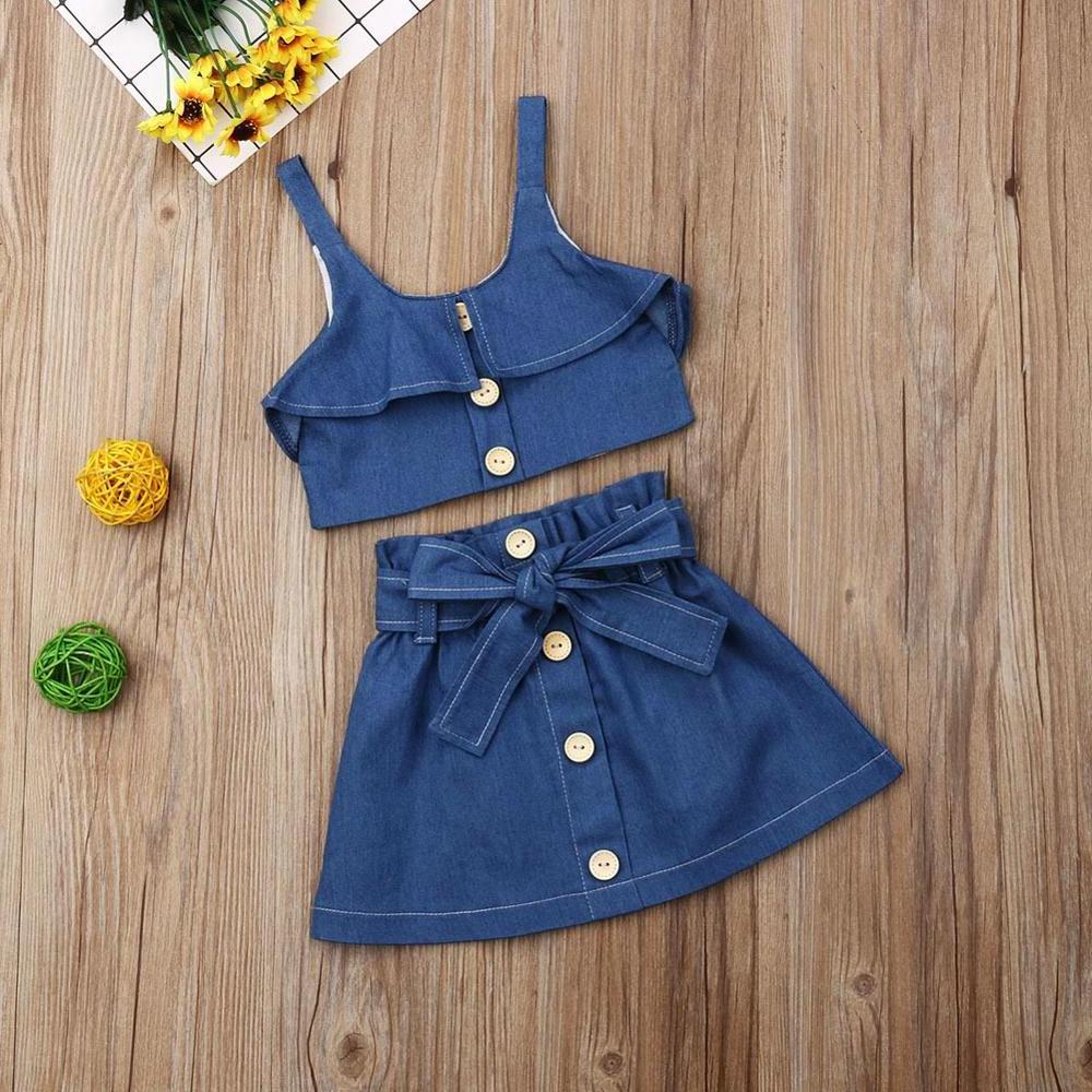 0-5T Babies Girl Summer Clothing Set Baby Girls Denim Shirt Top +Tutu Skirts 2pcs Outfits Sets New