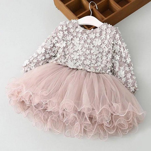 Baby Kids Girls Princess Flower Dress Korean Party Wedding Tutu Sundress Mesh Petal Decoration Princess Dresses