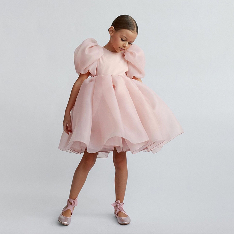 Fashion Girl Princess Dress 2024 Children Puff Sleeve Wedding Party Birthday Girl Tutu Dress Teenager Clothes