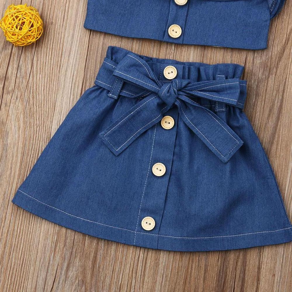 0-5T Babies Girl Summer Clothing Set Baby Girls Denim Shirt Top +Tutu Skirts 2pcs Outfits Sets New