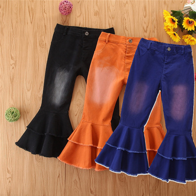 Children Girls Jeans Toddler Baby Kids Children Girls Clothes Bell Bottom Ruffles Flare Denim Jeans Pants Trousers