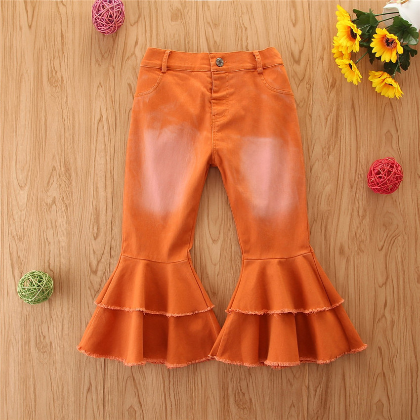 Children Girls Jeans Toddler Baby Kids Children Girls Clothes Bell Bottom Ruffles Flare Denim Jeans Pants Trousers