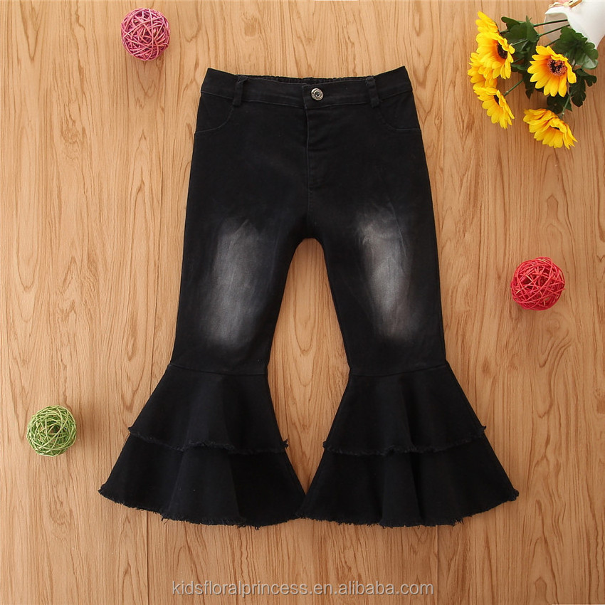 Children Girls Jeans Toddler Baby Kids Children Girls Clothes Bell Bottom Ruffles Flare Denim Jeans Pants Trousers