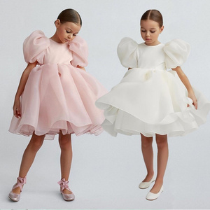 Fashion Girl Princess Dress 2024 Children Puff Sleeve Wedding Party Birthday Girl Tutu Dress Teenager Clothes