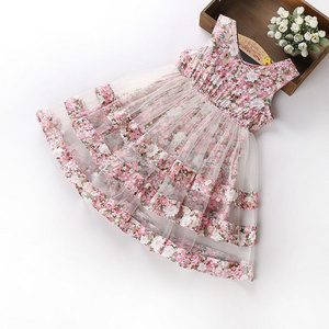 new summer full floral print princess party dress middler girls chiffon flower dress for 120-150cm