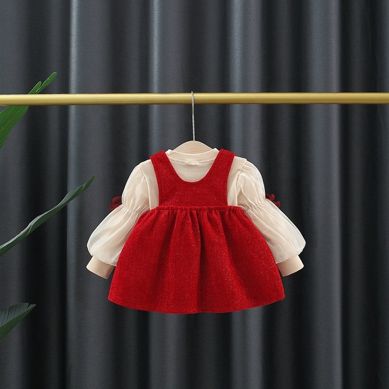 2022 Spring new design girls red bow dress with cute blouse clothing sets princess baby girls outfit