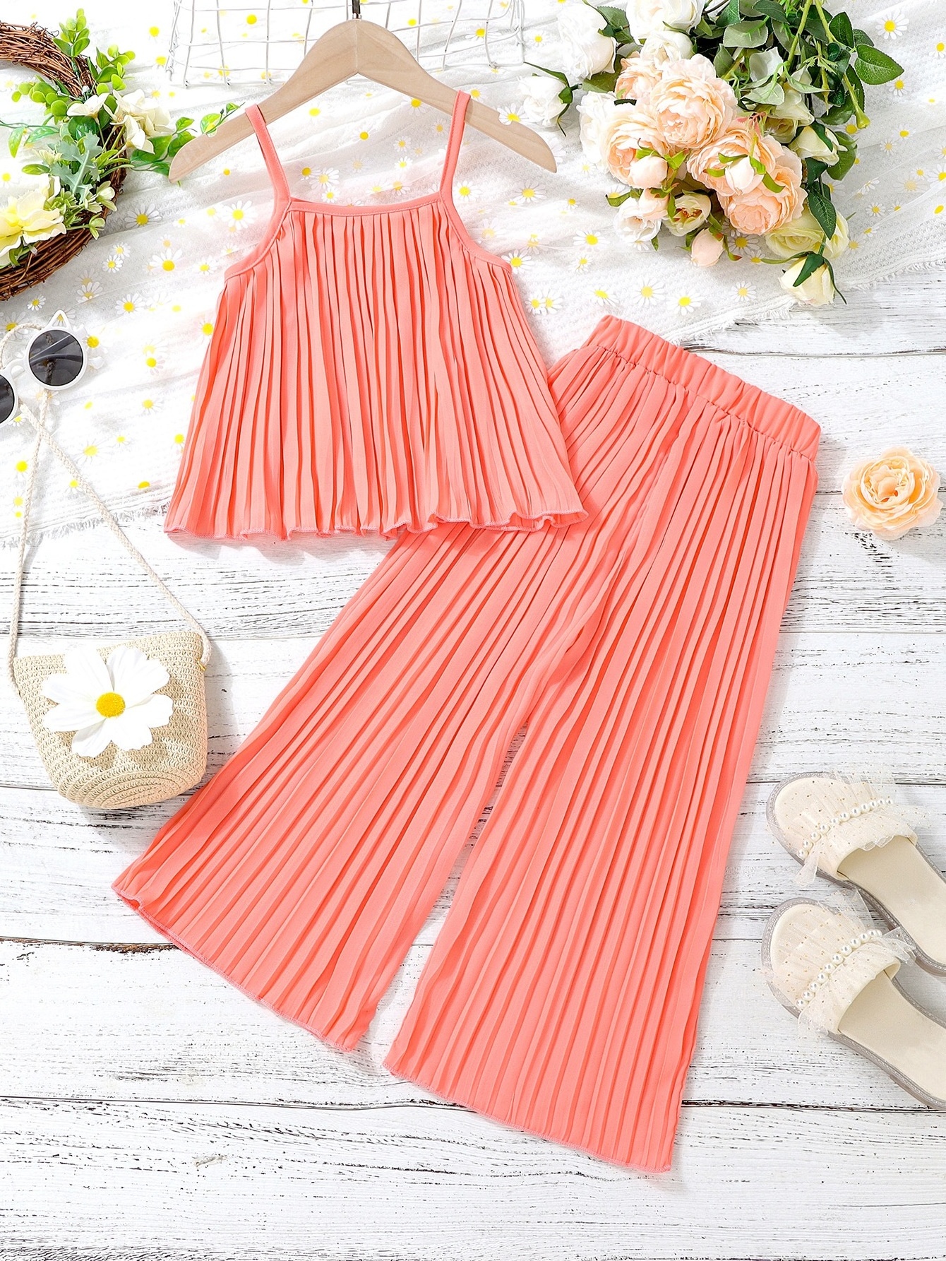 Hot children's clothing 2024 foreign trade new children's clothes foreign style halter wide-leg pants summer girls' suit