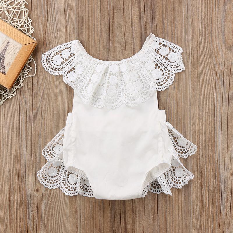 New Cute Newborn Infant Baby Girls Romper Jumpsuit Tutu Lace Ruffle White Backless Princess Dress Baby romper