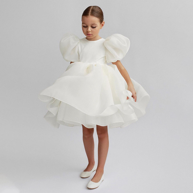 Fashion Girl Princess Dress 2024 Children Puff Sleeve Wedding Party Birthday Girl Tutu Dress Teenager Clothes