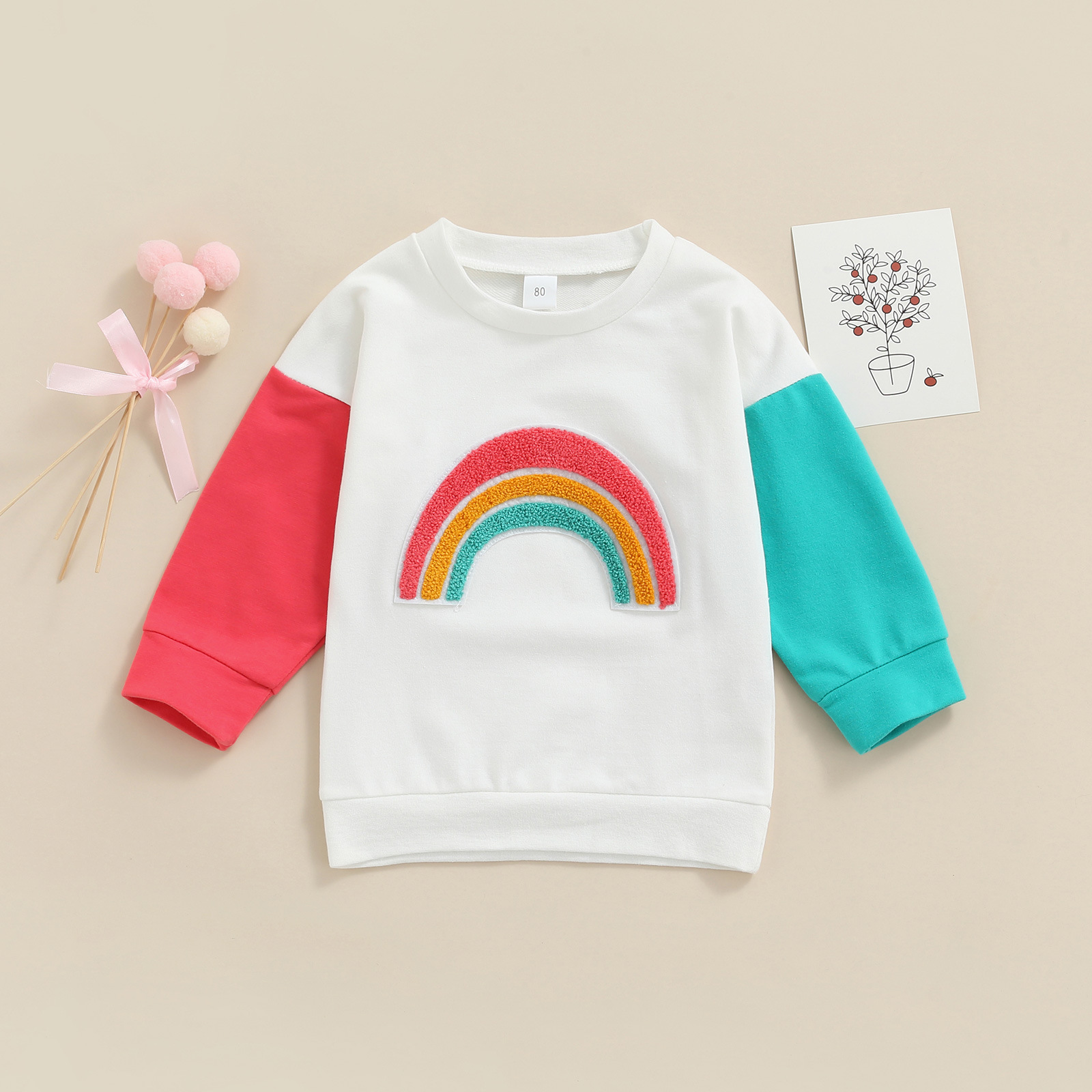 Toddler Baby Girls Boys Casual Sweatshirts Long Sleeve Crew Neck Rainbow Printed Pullover Tops Spring Autumn