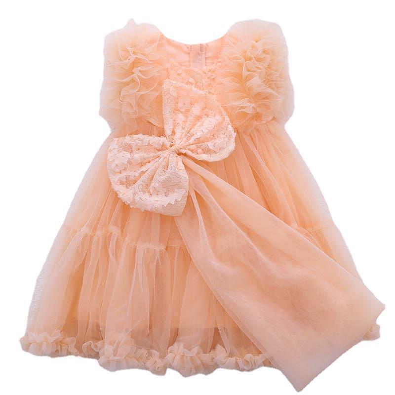 Girls Big Skirt Tutu Dress 2023 Summer New Children Puffy Yarn Princess Dress with Bow Tie Veil