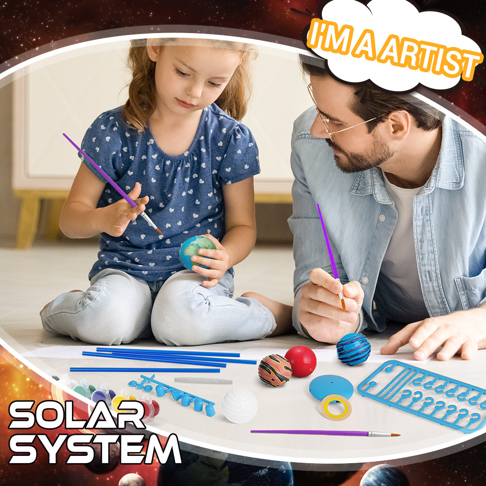 child stem diy handmade painting kit toy build your own solar system model toy painting planet making kit