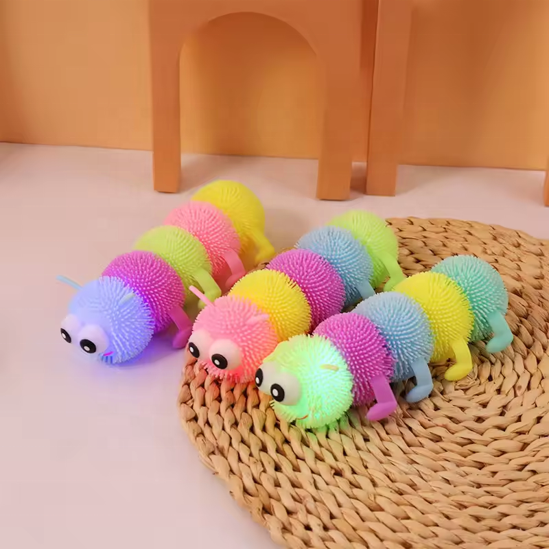 2024 wholesale Tpr Flashing Puffer Ball Lovely Colorful Caterpillar Puffer Ball for Kids Toy Soft Toy