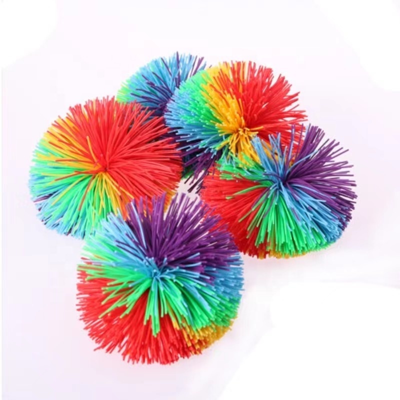 Leinuosen Stringy Balls Sensory Stringy Balls Soft Rainbow Pom Bouncy Stress Balls with Storage Bag Multicolor