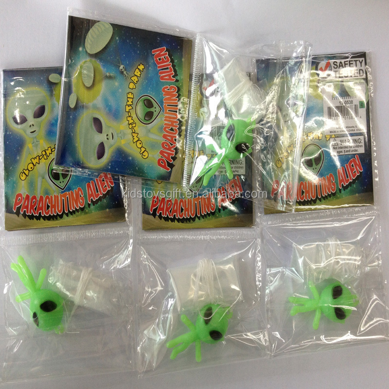 Promotional high quality plastic Glow-in-dark Alien parachute toy for 2 inches capsule