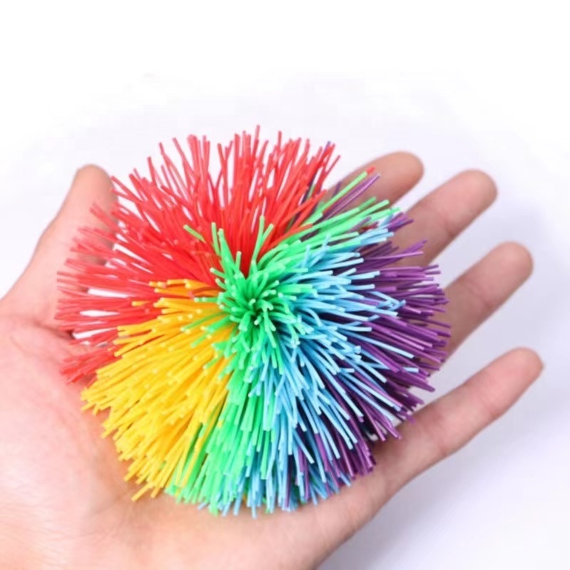 Leinuosen Stringy Balls Sensory Stringy Balls Soft Rainbow Pom Bouncy Stress Balls with Storage Bag Multicolor