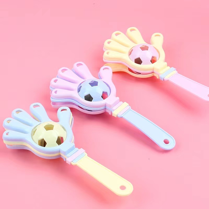 Wholesale plastic cheap musical baby rattle toy shaker rattle football bell in hand clapper plastic hand clappers