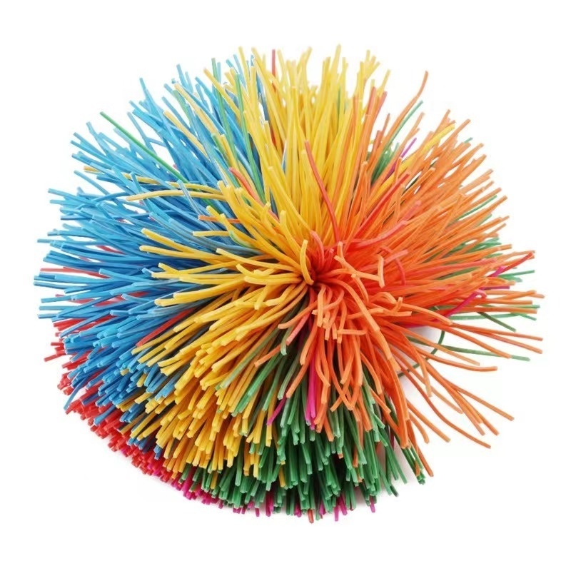 Leinuosen Stringy Balls Sensory Stringy Balls Soft Rainbow Pom Bouncy Stress Balls with Storage Bag Multicolor