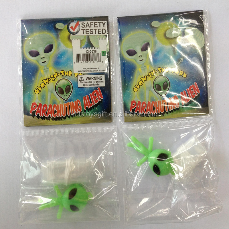 Promotional high quality plastic Glow-in-dark Alien parachute toy for 2 inches capsule