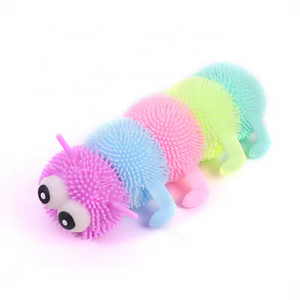 2024 wholesale Tpr Flashing Puffer Ball Lovely Colorful Caterpillar Puffer Ball for Kids Toy Soft Toy