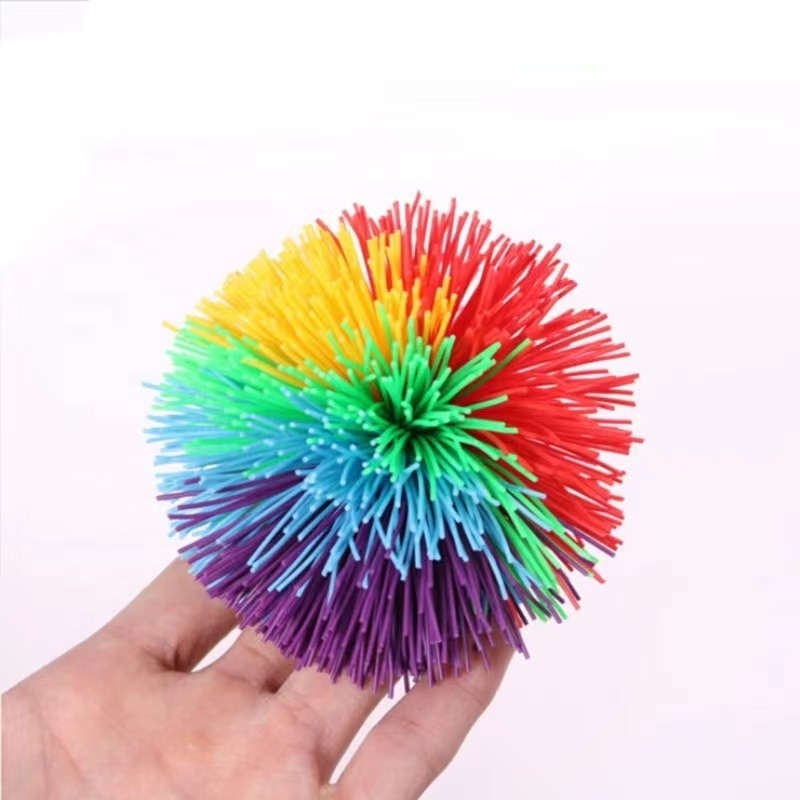 Leinuosen Stringy Balls Sensory Stringy Balls Soft Rainbow Pom Bouncy Stress Balls with Storage Bag Multicolor