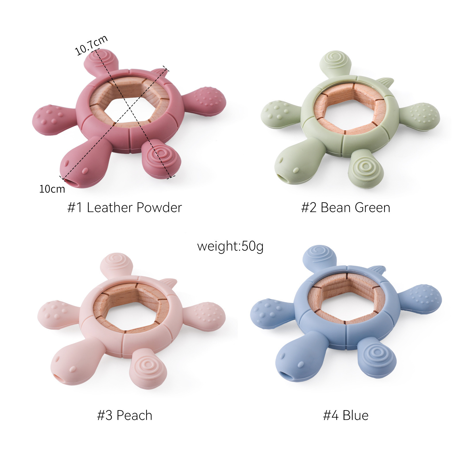 2024 Hotsale Food grade Baby Silicone Turtle Shapes Teethers Beech Wood Teething Ring Baby Wooden Teether Chewed Toys