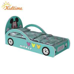 Factory custom green kids wooden race car shape bed