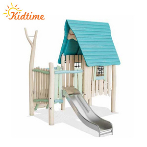 Custom small children outdoor wooden playground with stainless steel slide