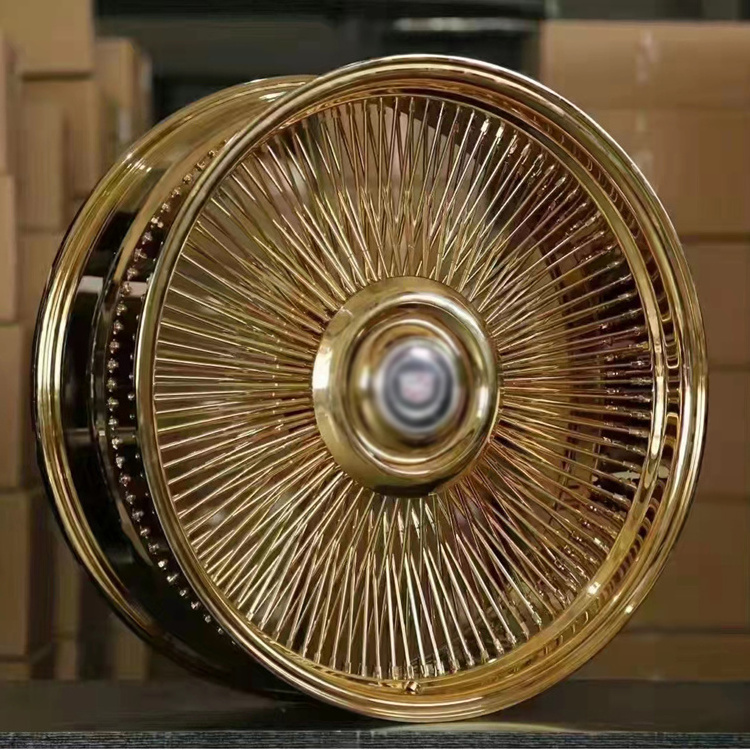 Hot selling gold chrome rim 100 spoke wire wheels for cars