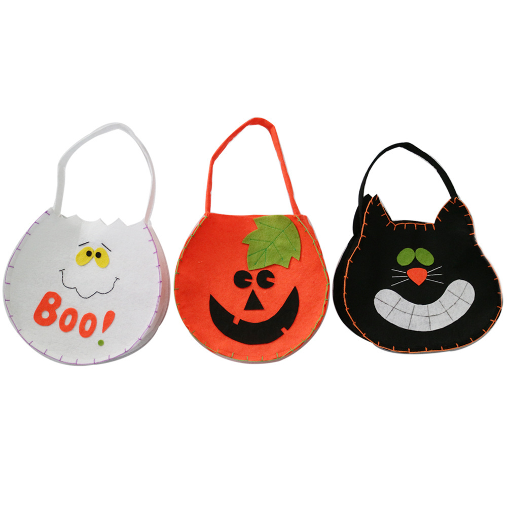 halloween felt pumpkin ghost black cat bag trick or treat candy bag