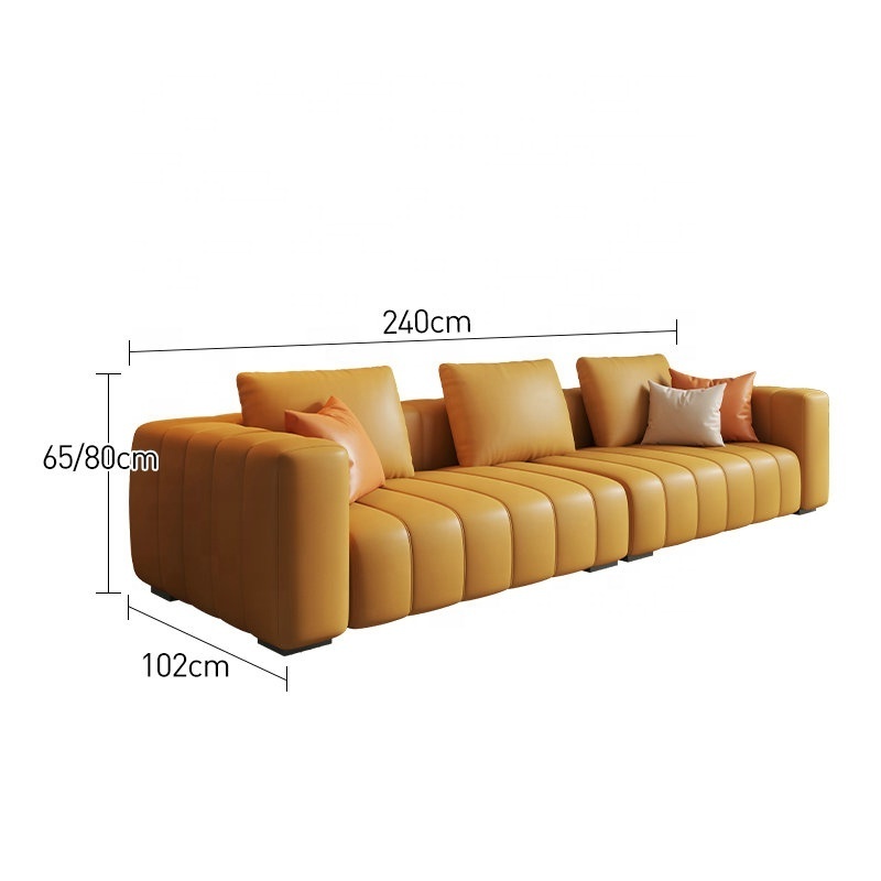 Modern Comfortable Upholstered Yellow Color Sectional Sofa Set Furniture Living Room I Shape Leather sofas