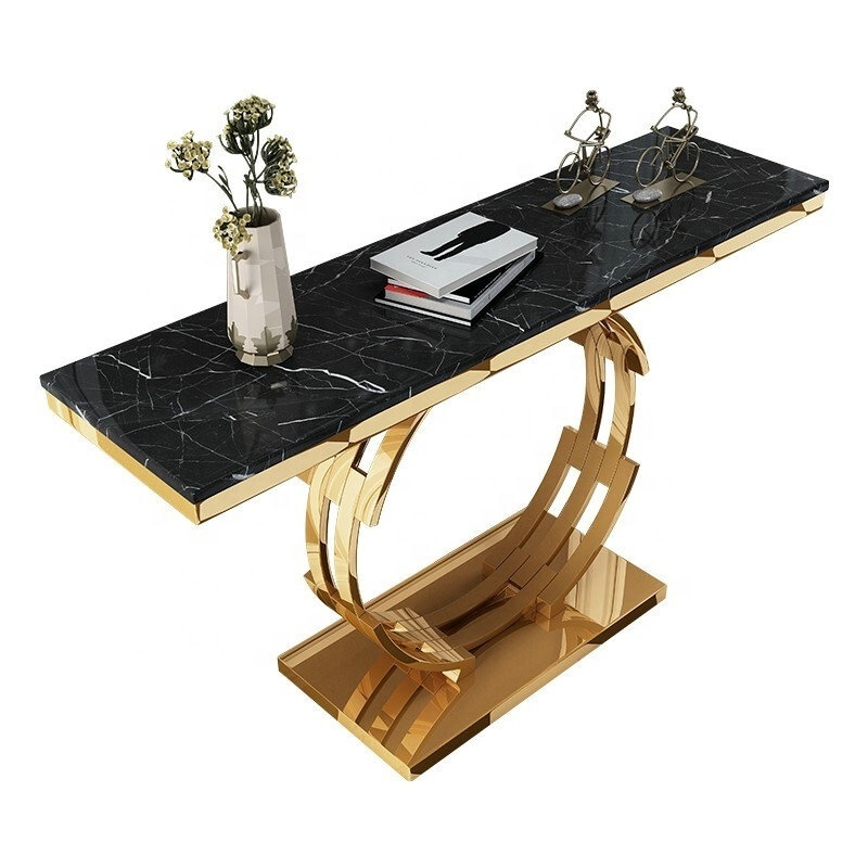 Modern Stainless Steel Golden Frame Marble Top Entrance Side Table Console Table With Titanium Plating