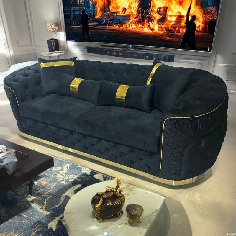 black and gold luxury velvet fabric sofa for hotel furniture