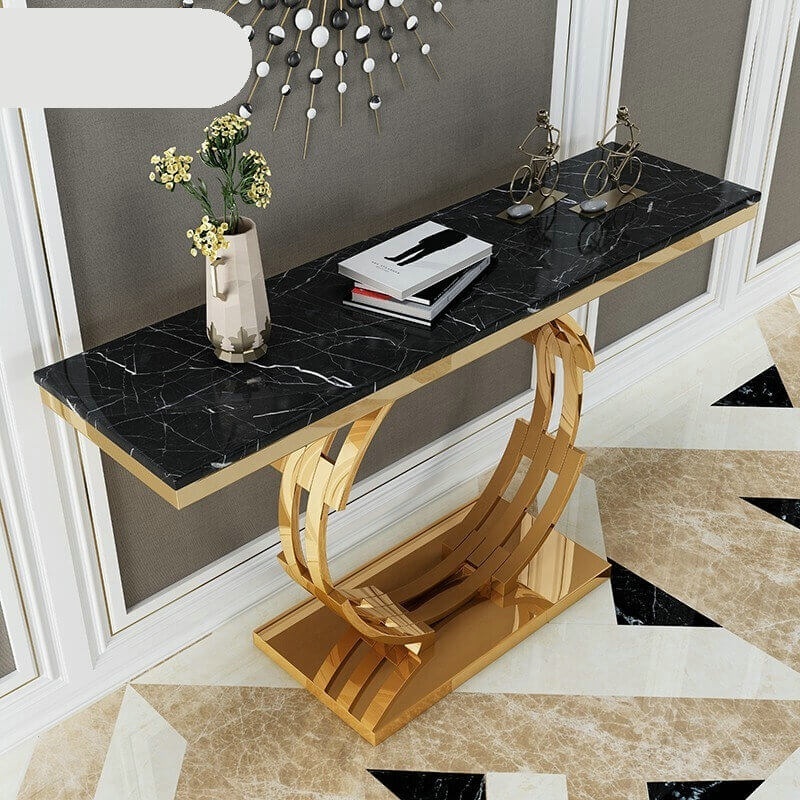 Modern Stainless Steel Golden Frame Marble Top Entrance Side Table Console Table With Titanium Plating