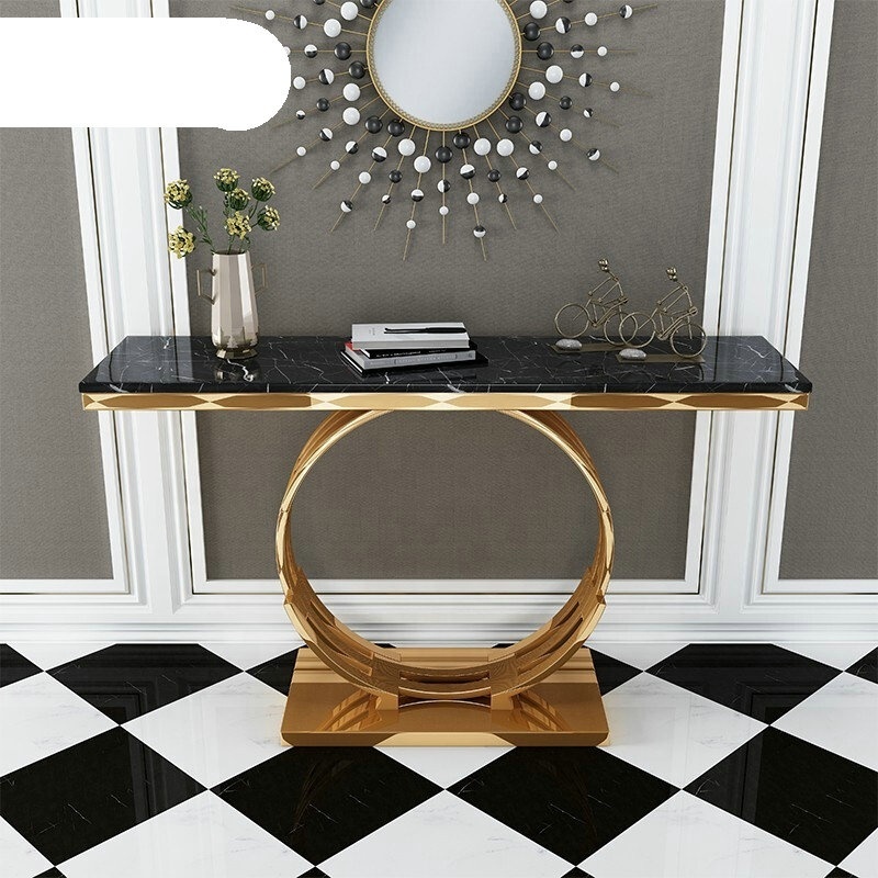 Modern Stainless Steel Golden Frame Marble Top Entrance Side Table Console Table With Titanium Plating