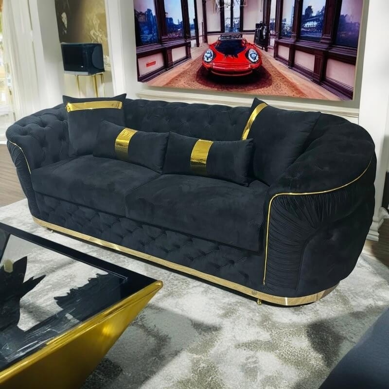 black and gold luxury velvet fabric sofa for hotel furniture