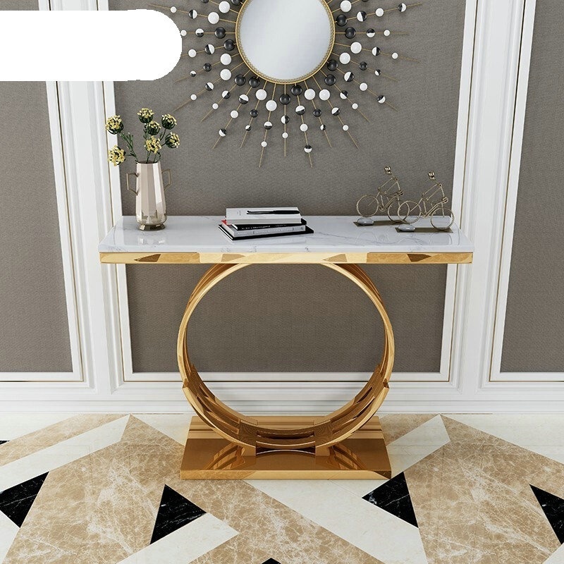 Modern Stainless Steel Golden Frame Marble Top Entrance Side Table Console Table With Titanium Plating