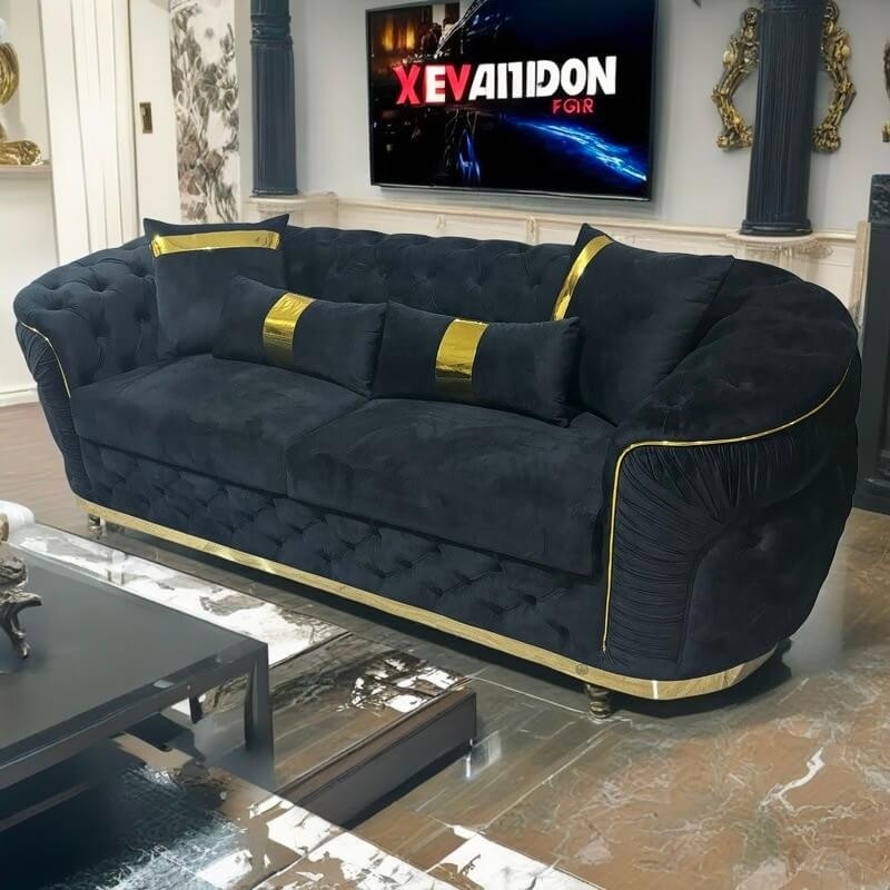 black and gold luxury velvet fabric sofa for hotel furniture