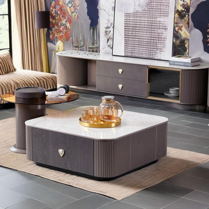 Modern Guest House Furniture Sintered Stone Top Coffee Table And TV Stand With Storage