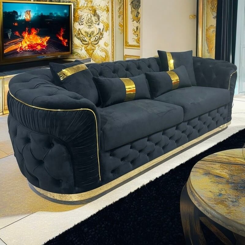 black and gold luxury velvet fabric sofa for hotel furniture