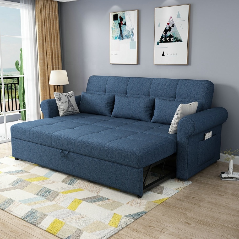 Blue color modern transformable fabric sofa bed folding futon