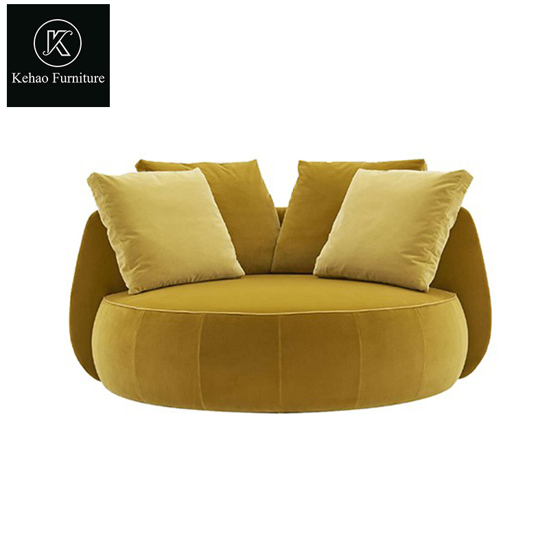 comfortable Velvet Fabric Resting Swivel Chair Hotel Lobby Rotary living room Chairs modern Big Round Sofa Chair