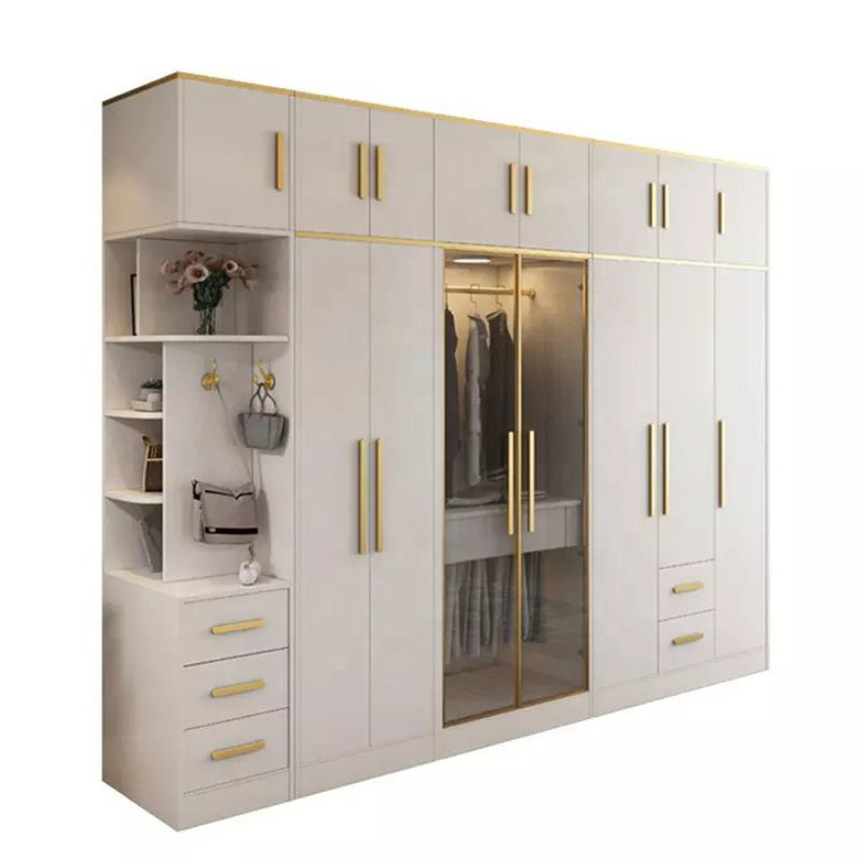 customized modern design bedroom furniture luxury white wooden wardrobe with glass clothes storage wardrobe closet organizer