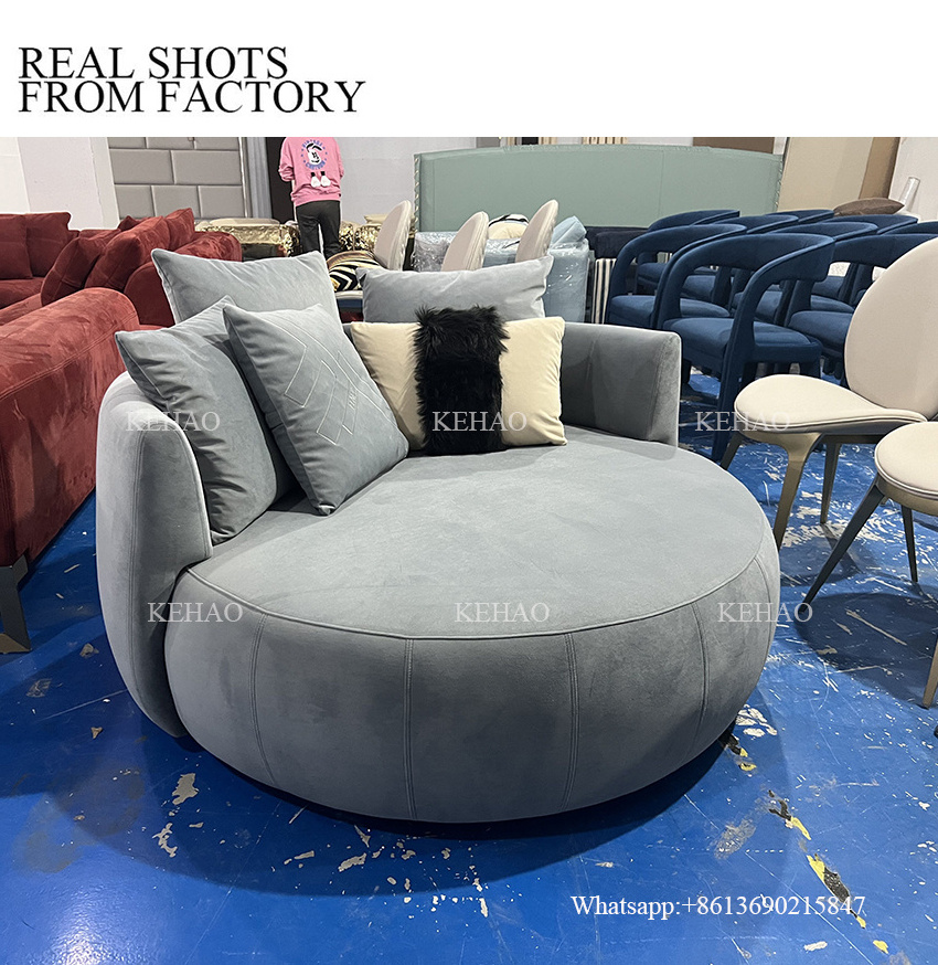 comfortable Velvet Fabric Resting Swivel Chair Hotel Lobby Rotary living room Chairs modern Big Round Sofa Chair