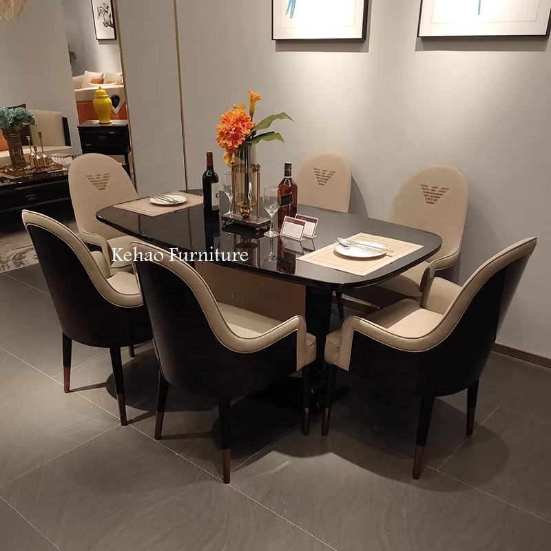 Luxury European Modern custom Design Leather White Dining Table Set 4 Chair 6 Chair Armchair Accent Dining Chairs Home Furniture