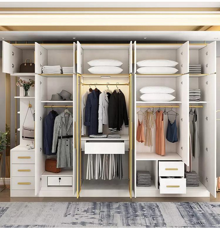 customized modern design bedroom furniture luxury white wooden wardrobe with glass clothes storage wardrobe closet organizer