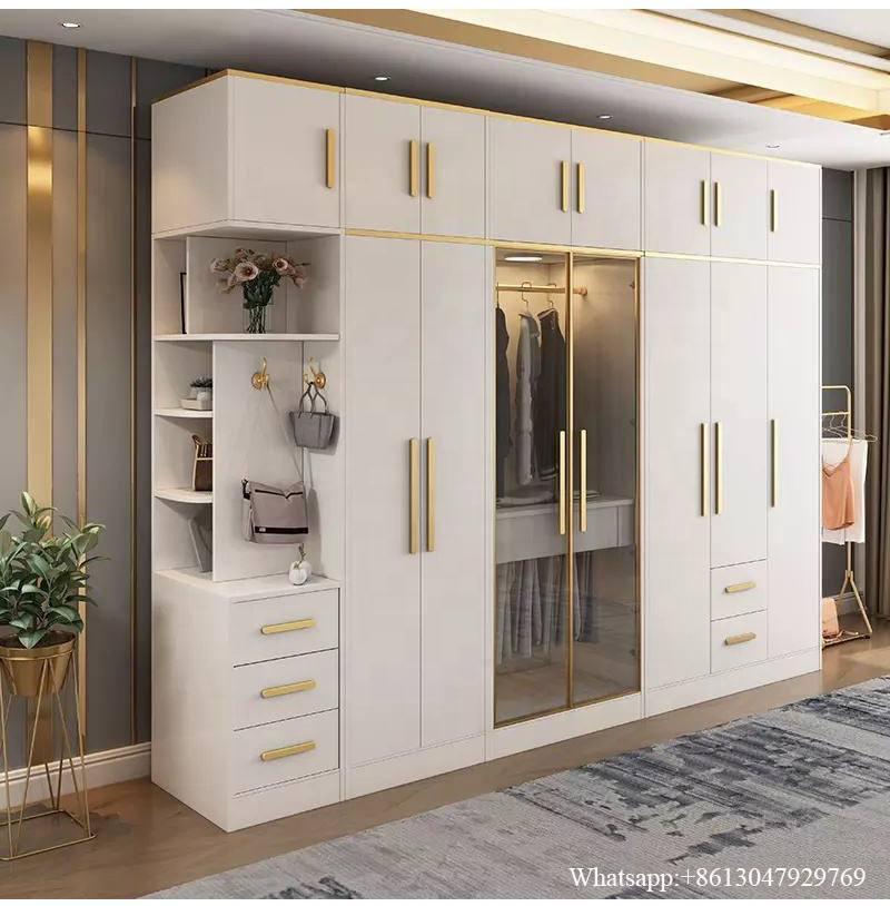 customized modern design bedroom furniture luxury white wooden wardrobe with glass clothes storage wardrobe closet organizer